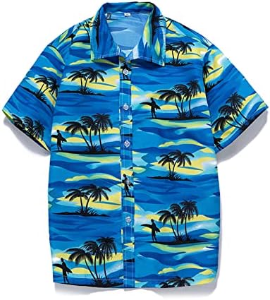 XXBR חולצות הוואי גברים שרוול קצר עץ טרופי כפתור הדפס