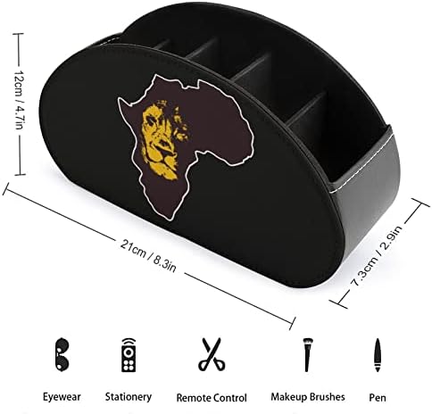 אפריקה מפה עם האריה מרחוק טלוויזיה שליטה מחזיק עור מפוצל תיבת אחסון ארגונית עם 5 תאים עבור שולחן