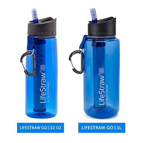 LifeStraw Go Go Filter Silter בקבוקי קש עם קש פילטר משולב דו-שלבי לטיולים רגליים, תרמילאים ונסיעות, 1L; צהבה 1L