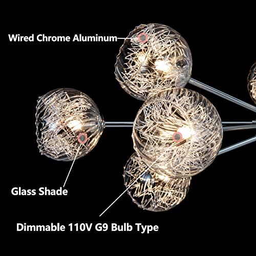ספוטניק נברשות מודרני בועת זכוכית נברשת תליון תאורה כרום קווית אלומיניום 12-אור קבועה 37.4 עבור