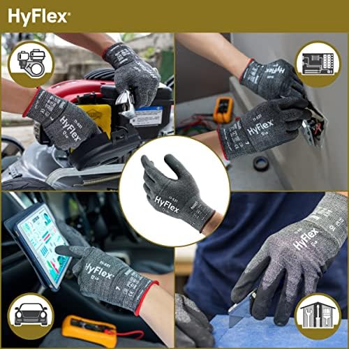 Hyflex 11-531 כפפות תעשייתיות ניילון עמידות לחתוך כפפות תעשייתיות עם דקל ניטריל לקצף לייצור, רכב-אפור