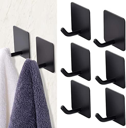 פוריטו 6 חבילה דבק ווים לתליית מגבת ווי קיר כבד החובה דלת חלוק ווים לחדרי אמבטיה שחור
