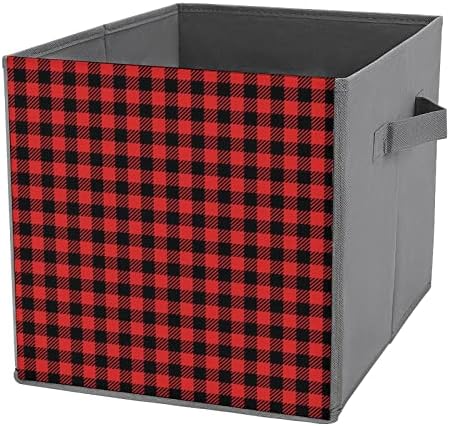 באפלו משובץ אדום משובץ גדול קוביות אחסון פחי מתקפל בד אחסון תיבת ארון מארגני עבור מדפים