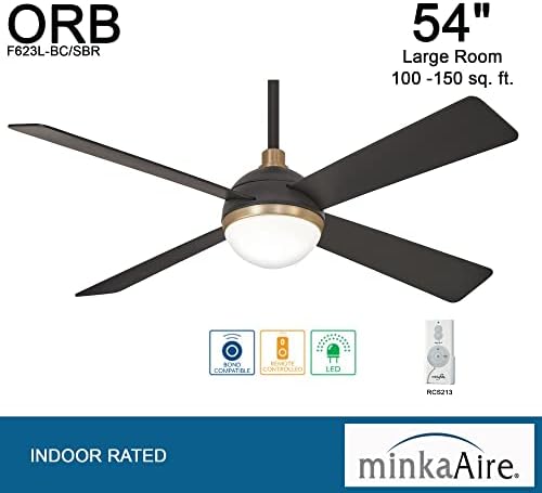 Minka-Aire F623L-BC/SBR ORB מאוורר תקרה 54 אינץ 'עם אור LED משולב 16W, פחמן מוברש שחור/גימור פליז רך