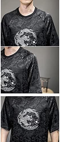 קיץ סגנון סיני חולצת טריקו רטרו טאנג חליפת דרקון רקמת דרקון ג'קארד שרוולים קצרים רופפים גברים בגדים