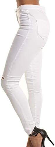 נשים מותניים גבוהות קרועות ג'ינס רזות במצוקה הרמת עיפרון מכנסי ג'ינס דקיקים מכנסיים ז'אן מכנסיים רזה