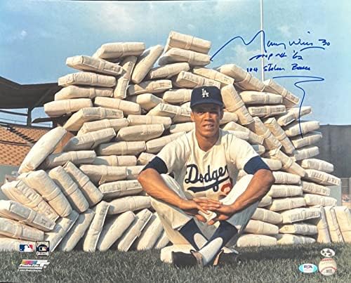 Maury Wills - לוס אנג'לס דודג'רס חתמה על 16x20 Photo W. כתובת- PSA AG91578 - תמונות MLB עם חתימה