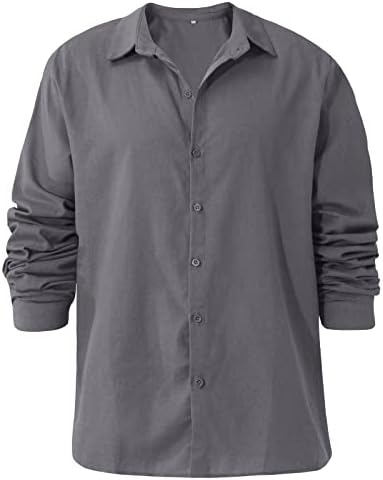 כותנה פשתן חולצה לגברים, ארוך שרוול כפתור למטה חולצה מזדמן קל משקל חולצה מוצק לנשימה למעלה