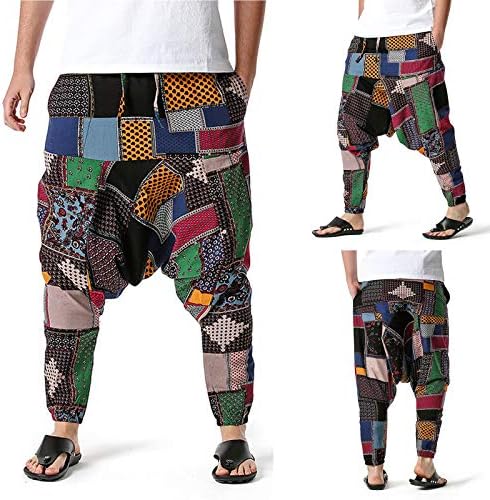 Miashui Swill גברים מכנסיים קלים לגברים מותניים רופפים כותנה- מכנסיים אלסטיים מזדמנים מכנסיים לגברים ג'ין