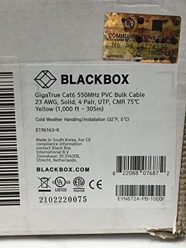 Black Box Corp Eyn872A-PB-1000 Black Box EYN872APB1000 חדש EYN872A-PB-1000 GIGATRUE 550 CAT6, 550 MHz