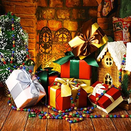 Hicarer 15 מטר חג מולד חג המולד רב-צבעי חרוזים גרלנד עץ חג המולד זר חרוזי פלסטיק חרוזי פרל גרלנד אדום ירוק זהב