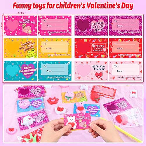 Japior 36 חבילות מתנות ליום האהבה לילדים, כרטיסי יום האהבה לילדים עם סקווניס מויצ'י צעצועים סקוואשי