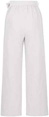 CHGBMOK נשים כותנה פשתן רחב רגל פלאצו מכנסיים מותניים גבוהים מכנסיים ארוכים מכנסיים זורמים זורמים