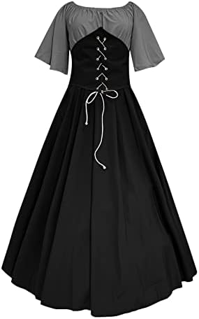 שמלות איריות לנשים מימי הביניים וינטג 'בלוק בלוק תחרה מחוך שרוול שרוול שרוול רנסנס שמלת שמלה ויקטוריאנית