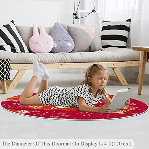 Llnsupply ילדים שטיח 4 רגל שטיחים שטחיים גדולים עגולים לבנות בנים תינוקת - מאוורר מתקפל מסורתי, עיצוב בית