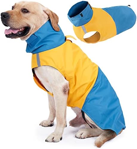 ז'קט כלבים של Rozkitch מעיל גשם של כלב אטום למים עם רצועת רתמה ורצועה רפלקטיבית לכלב גדול בינוני