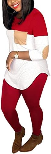 AKMIPOEM נשים מזדמנים 2 תלבושות תלבושות צבע בלוק 3/4 צמרות סוודר שרוול וסטים של מכנסי BodyCon מכנסיים