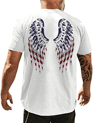 XXBR יום העצמאות יום טריקו שרוול קצר לגברים, כנף קיץ הדפסה דקה בכושר צוואר צווארון בסיסי פטריוטי.