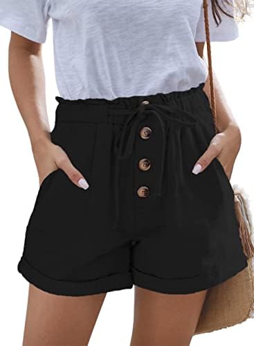 מכנסיים קצרים של Fekoafe Womens 2023 נוח קיץ נוח מכנסי מותניים גבוהים מכנסי כותנה קצרים לנשים טרנדיות