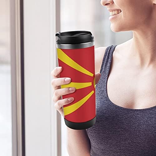 דגל מקדוניה ספלי קפה נסיעות עם כוסות מבודדות מכסה בקבוק מים קיר כפול