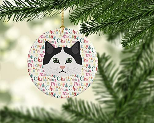 אוצרות קרוליין WDK2369CO1 RAGAMUFFIN חתול קישוט קרמיקה לחג המולד, קישוטים לעץ חג המולד, קישוט תלוי