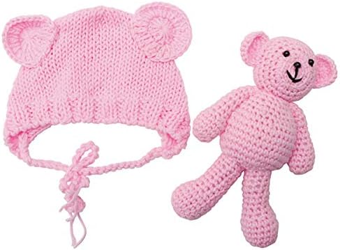 יילוד תינוק דוב כובע כפה עם דוב בובות צילום אבזרים, ורוד