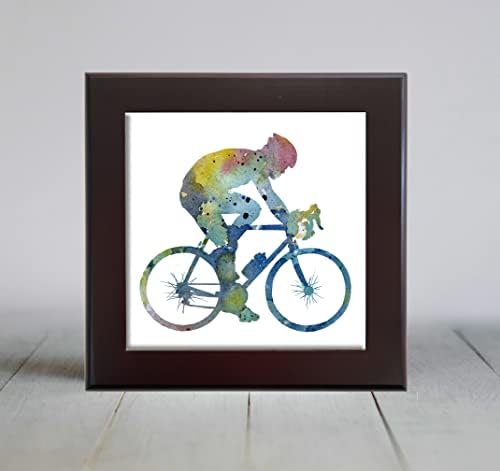 כחול מופשט רוכב אופניים בצבעי מים אמנות דקורטיבי אריח