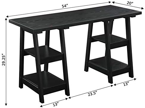 נוחות מושגים עיצובים2ללכת כפול שולחן מתקפל עם מדפים, שחור