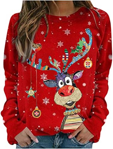 חולצת טריקו לחג המולד לנשים איילים חמודים טוניקה טוניקה צמרת שרוול ארוך סוודר סוודר סוודר סוודר סוודר