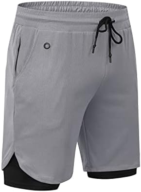 מכנסיים קצרים של גברים מיטופ, 2 ב -1 מכנסי אימון יבש מהיר עם כיסי טלפון, מכנסי ספורט כדורסל יוגה
