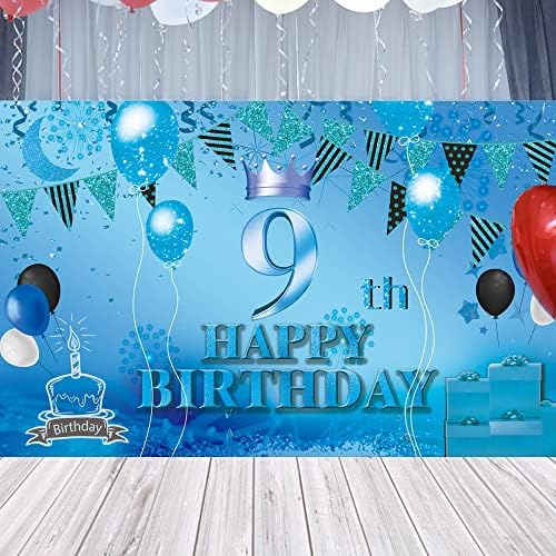 יום הולדת 9 שמח רקע באנר כחול שלט 9 פוסטר 9 ספקי מסיבת יום הולדת ליום נישואין תא צילום צילום רקע
