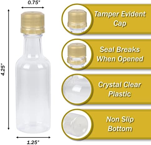 מוצרי פלה מיני בקבוקי משקאות חריפים וכובעים ניכרים פלסטיק קטן 50 מיליליטר, 1.7 עוז לטובות, דוגמאות, משקאות