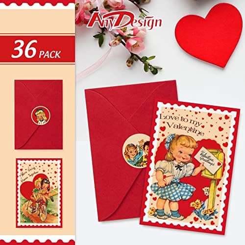 Anydesign 36 חבילה כרטיסי חג האהבה עם מעטפות כרטיסי ברכה וינטג