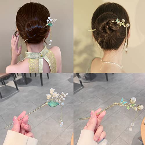 2 יחידות פרפר שיער מקל שיער מקלות אכילה פרל סיכת ראש סיני פרח שיער אביזרי עבור נשים בנות