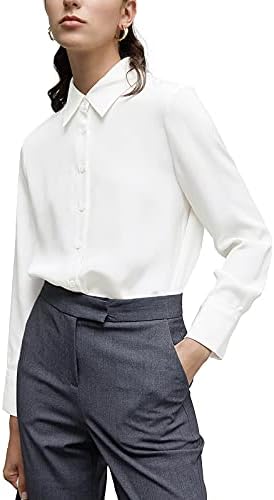 נשים של כפתור למטה חולצה קלאסי ארוך שרוול צווארון חולצות עבודת משרד שיפון חולצה