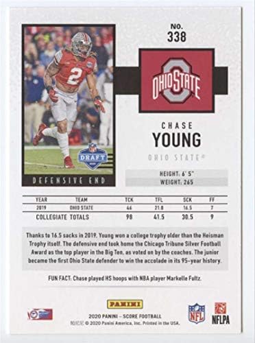 ציון 2020 338 Chase Young Young RC Rookie אוהיו State Buckeyes כרטיס מסחר בכדורגל