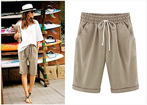 מכנסי ברמודה לנשים, משוך באורך הברך מכנסיים קצרים ארוכים בקיץ המותניים המותניים המותניים המותניים