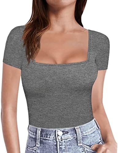 חולצות לנשים נשים קצר שרוול ארוך שרוול כיכר צוואר חולצות חולצות טיז גרפי חולצות לנשים