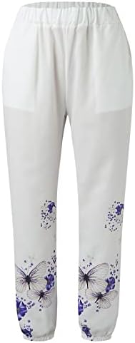 מכנסי פשתן כותנה של Grge Beuu רופפים מכנסי טרנינג 'מזדמנים של מכנסי טרנינג עם מכנסיים פרחוניים