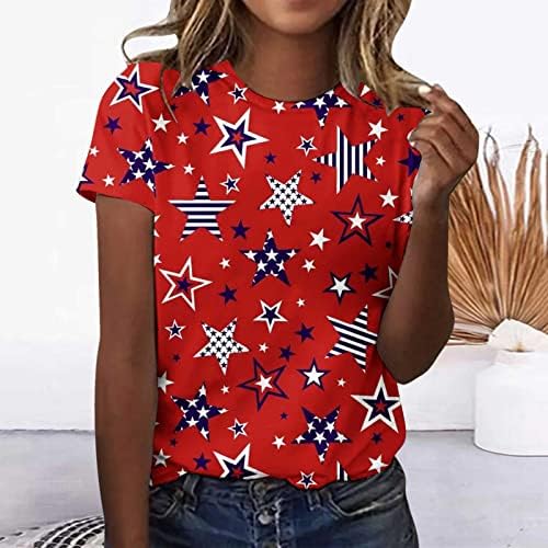 אוסייסט נשים 4 ביולי חולצת טריקו דגל אמריקאית 2023 קיץ צוואר מזדמן עגול עגול סווור שרוול סולבר