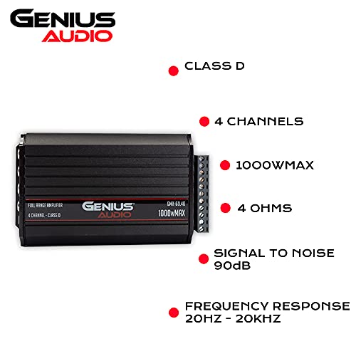 Genius Audio GMX-60.4D מיני קיצוני ננו קומפקטי מגבר שמע שמע 4 ערוץ 1000 וואט מקסימום Class D 2-OHM