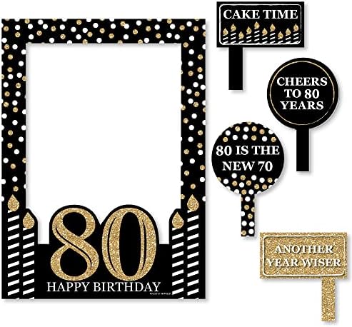 יום הולדת 80 למבוגרים - זהב - מסיבת יום הולדת Selfie Photo Booth מסגרת תמונה ואביזרים - מודפסים על חומר
