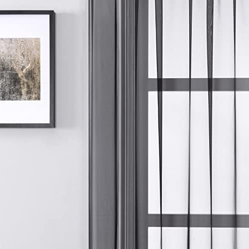 וילון וילון של דיסאר 2 לוחות פנלים, וילון חדר שינה ללא קידוח פוליאסטר שחור בצבע מוצק טיפולי חלון