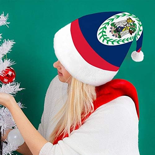 חג המולד סנטה כובע, בליז דגל חג המולד חג כובע למבוגרים, יוניסקס נוחות חג המולד כובעי לשנה חדשה חגיגי