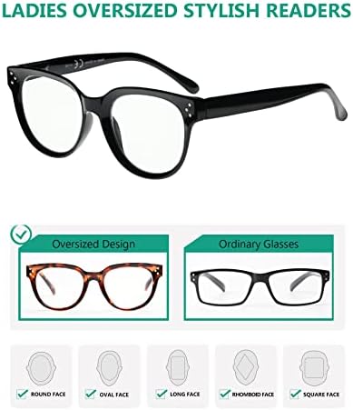 Eyekepper 4 אריזות משקפי קריאה גדולים של נשים קוראים מסוגננות+0.75