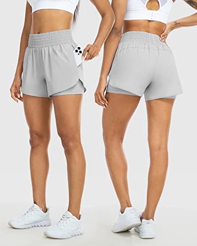 Yezii נשים המותניים הגבוהות ריצות מכנסיים קצרים אימון אתלטי מכנסיים קצרים יבש מהיר לנשים עם כיסים מכנסי