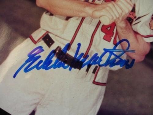 אדי מת'וס חתימה 8x10 תצלום שחור לבן - B&E Holo - תמונות MLB עם חתימה
