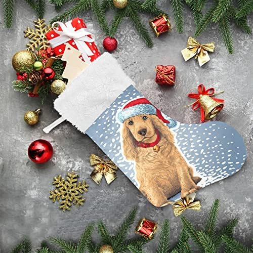 גרבי חג המולד של Alaza כלב יושב בסנטה כובע קלאסי קלאסי קישוטים לגרביים גדולים עבור עיצוב המסיבה