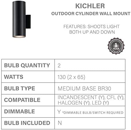 תאורת Kichler 9244BK שני קיר חיצוני בהיר, שחור