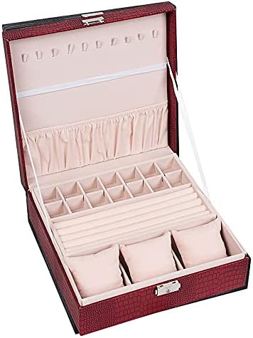 פייאנג קופסת אחסון תכשיטים שכבה כפולה/קופסת תכשיטים מסוג מגירת קיבולת גדולה/תיבת אחסון תכשיטים